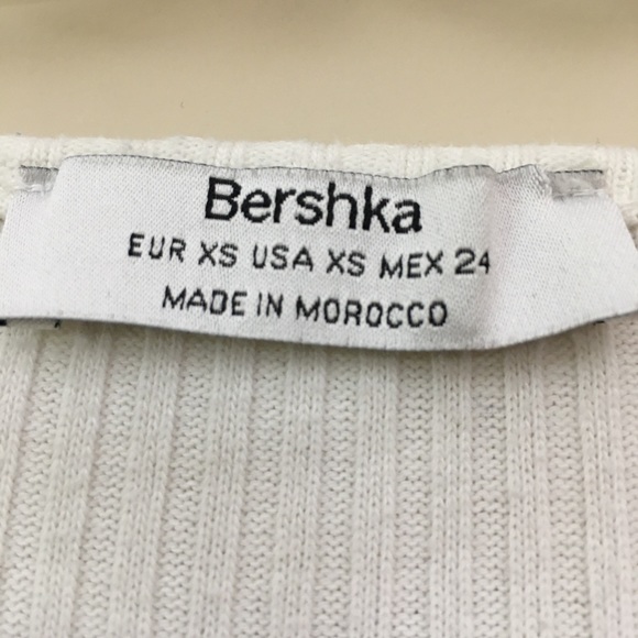 BERSHKA White Off The Shoulder Ribbed Lettuce Hem Long Sleeve Top Women’s XS - Picture 5 of 5